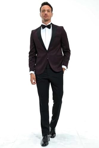 Morven Erkek Koyu Bordo Modena Slimfit Jakarlı Smokin