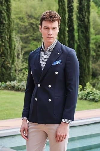 Morven Erkek Lacivert Senon Yünlü Kruvaze Slim Fit Ceket 44