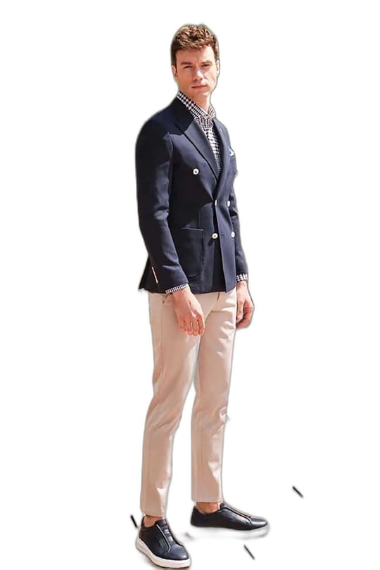 Morven Erkek Lacivert Senon Yünlü Kruvaze Slim Fit Ceket 44