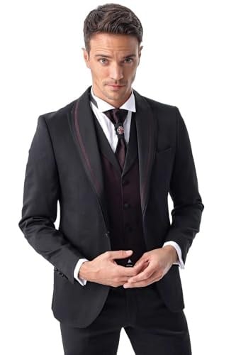 Morven Erkek Siyah Monhattan Slim Fit Dar Kesim Jakarlı Smokin