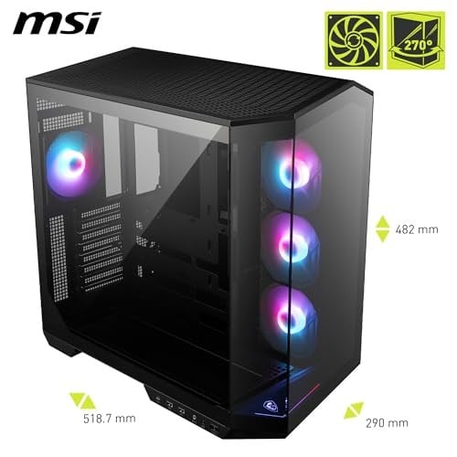 MSI MAG PANO 100R PZ Temperli Cam 3x120mm 1x120mm ARGB Fan ATX Panoramik Gaming Bilgisayar Kasası