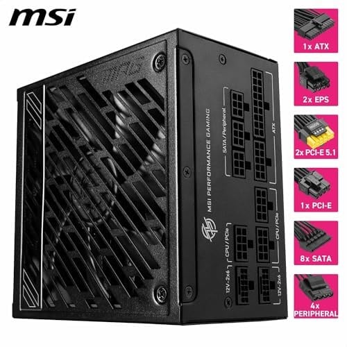 MSI MPG A1250GS PCIE5 1250W 80+ GOLD ATX 3.1 PCIE 5.1 2X 12V-2X6 POWER SUPPLY