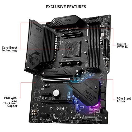 MSI Mpg B550 Gaming Plus AM4 DDR4 Bellek 4400(OC) HDMI DP M.2 USB3.2 RGB ATX, Siyah