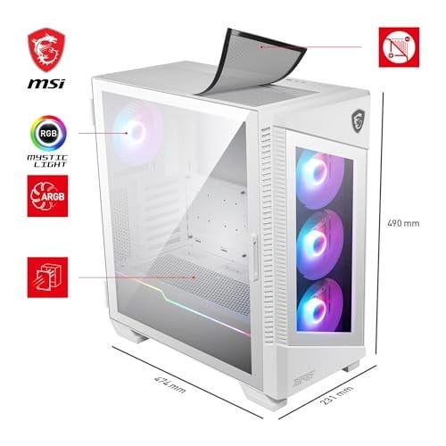 MSI MPG Velox 100R 4x120mm ARGB Fan Temperli Cam USB 3.2 Type-C ATX Mid-Tower Beyaz Gaming (Oyuncu) Kasa