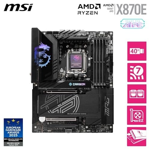 MSI MPG X870E CARBON WIFI AM5 DDR5 8400MHZ(OC) USB4 4x M.2 HDMI 5G LAN 2.5G LAN WIFI 7 RGB ATX