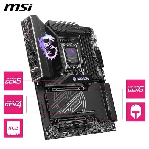 MSI MPG Z890 CARBON WIFI SOKET 1851 DDR5 9200MHZ(OC) USB 20Gbps 5xM.2 2xTB4 HDMI DISPLAY 1x5G 1x 2,5 LAN WIFI 7 ATX