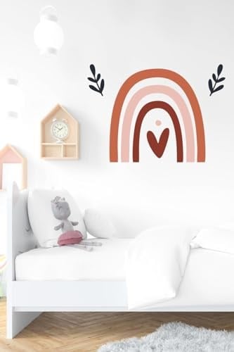 MSticker-Çift Dallı Ve Kalpli Gökkuşağı Çocuk Bebek Odası Duvar Sticker