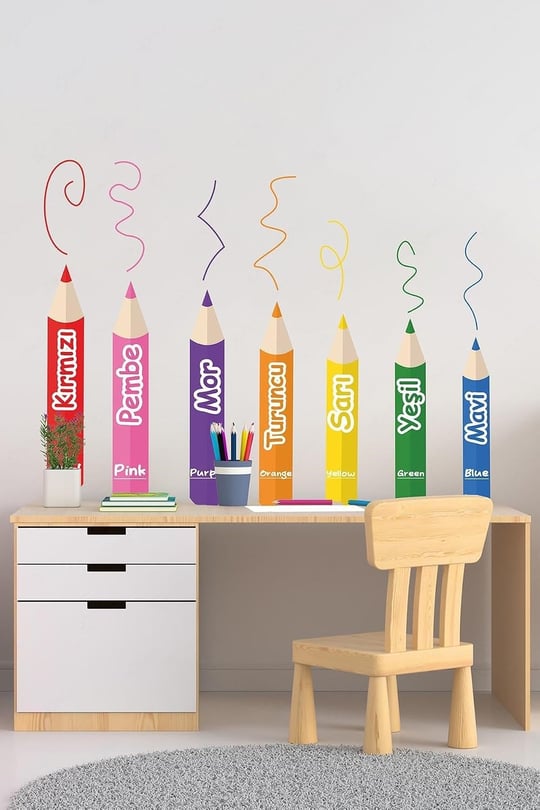 MSticker-Renkleri Öğreniyorum Çocuk Odası Kreş Cam Duvar Sticker Seti