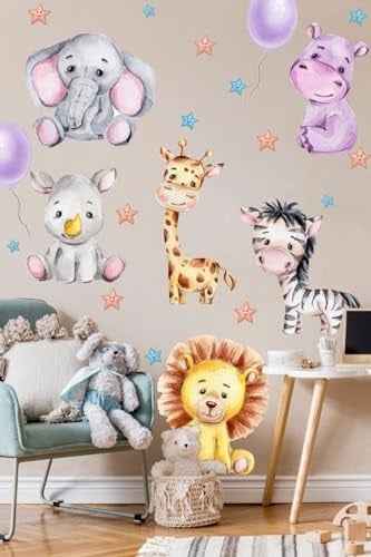 MSticker-Sevimli Hayvanlar Balon Ve Yıldızlar Çocuk Bebek Odası Sticker Seti