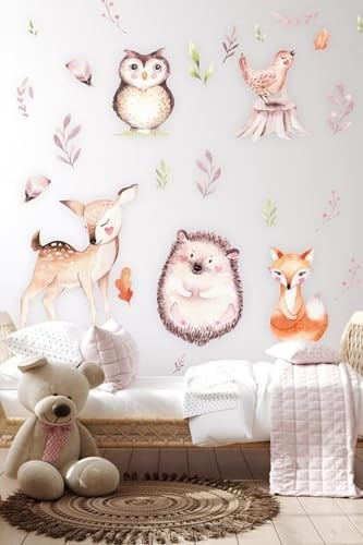 MSticker-Sevimli Hayvanlar Ve Yapraklar Çocuk Bebek Odası Sticker Seti