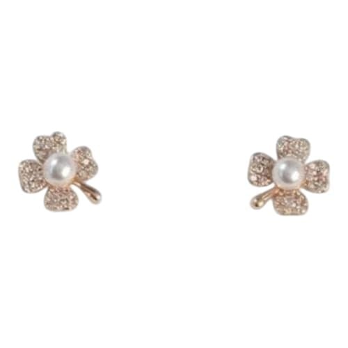 MT STORE 01 Rose Renk Zirkon Taşlı İncili Yonca Küpe