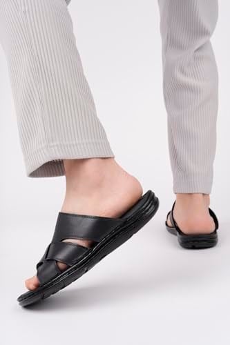 Muggo Erkek Sandal Muggo Eco Garantili Erkek Günlük Hakiki Deri Rahat Yumuşak Taban Ortopedik Terlik