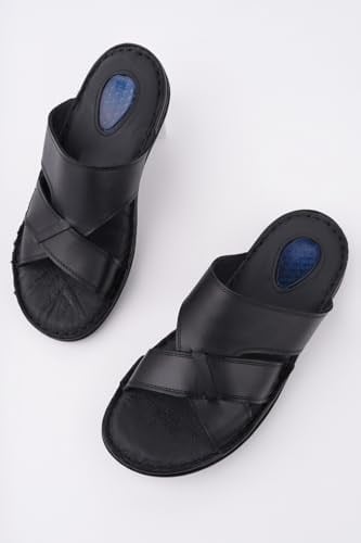 Muggo Erkek Sandal Muggo Eco Garantili Erkek Günlük Hakiki Deri Rahat Yumuşak Taban Ortopedik Terlik