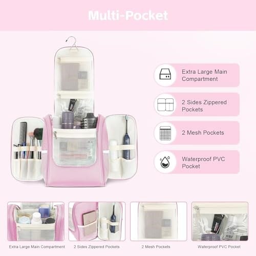 MULISOFT Erkekler ve Kadınlar için Seyahat Tuvalet Çantası, Büyük, Pembe, Pembe