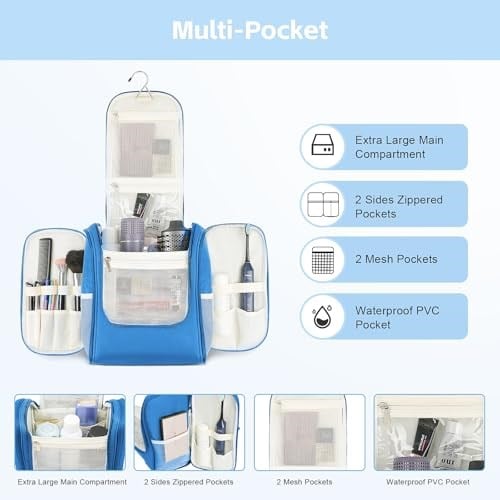 MULISOFT Erkekler ve Kadınlar için Seyahat Tuvalet Çantası, Büyük, Mavi, Mavi