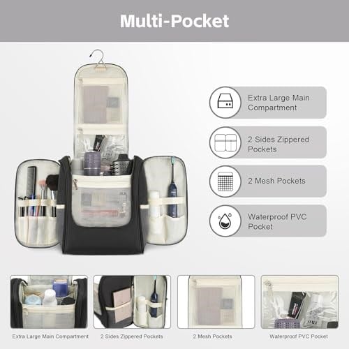 MULISOFT Kadınlar ve Erkekler için Seyahat Tuvalet Çantası, Ekstra Büyük Tuvalet Çantası, Taşınabilir Asılı Tuvalet Çantası, Tuvalet Malzemeleri için Suya Dayanıklı Dopp Kiti
