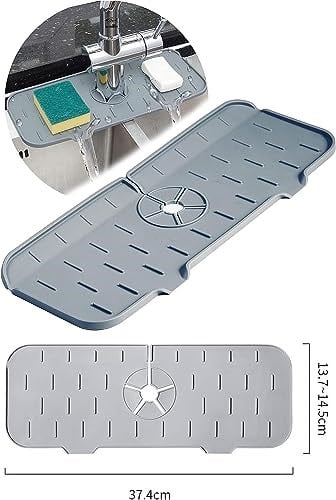Musluk Emici Mat, Silikon Katlanabilir Musluk Sıçrama Koruması Lavabo Damlama Matı Su Tutucu Lavabo Matı Kurutma Matı Mutfak ve Banyo için Lavabo Aksesuarları (Gri)
