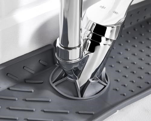 Musluk Emici Mat, Silikon Katlanabilir Musluk Sıçrama Koruması Lavabo Damlama Matı Su Tutucu Lavabo Matı Kurutma Matı Mutfak ve Banyo için Lavabo Aksesuarları (Gri)