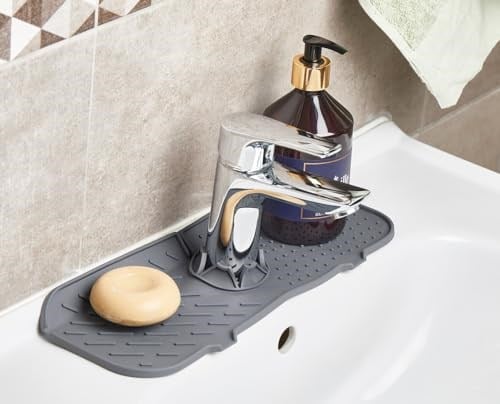Musluk Emici Mat, Silikon Katlanabilir Musluk Sıçrama Koruması Lavabo Damlama Matı Su Tutucu Lavabo Matı Kurutma Matı Mutfak ve Banyo için Lavabo Aksesuarları (Gri)