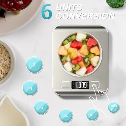 Mutfak Terazisi, 11 lb Akıllı Gıda Ölçeği Ağırlık Gram ve Ons, Paslanmaz Çelik Yüzeyli, 6 Birim Dönüşüm (2* AAA Pil İçerir)