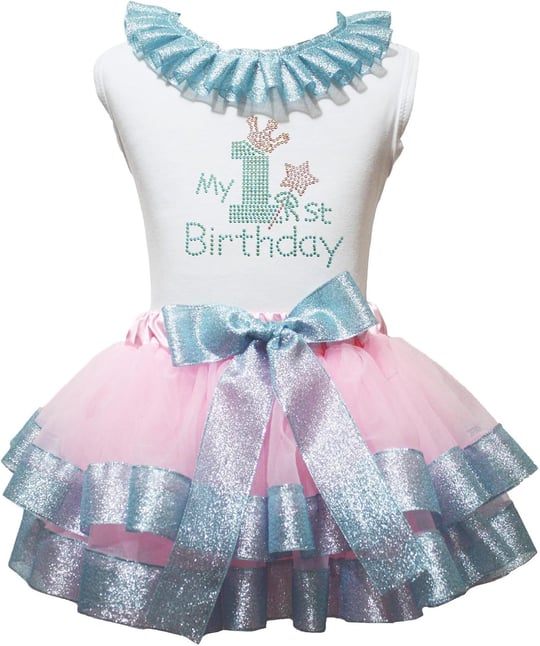 My 1st Birthday Beyaz Gömlek Pembe Mavi Petal Etek Seti Nb-2y, pinguin gri, 3-12 Months