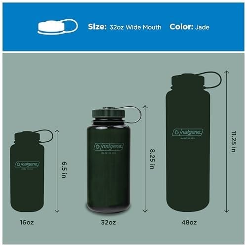 Nalgene Monokrom Collection su şişesi, geri dönüştürülmüş malzemelerden BPA içermeyen su şişesi, sırt çantasıyla seyahat, yürüyüş, fitness stüdyosu için tekrar kullanılabilir su şişesi, 900 ml, yeşim