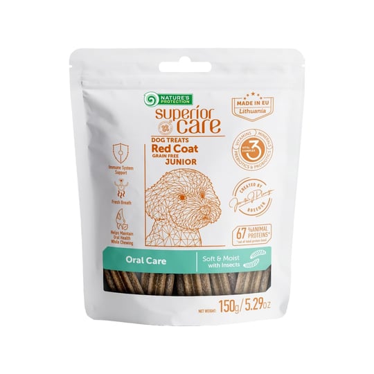 Nature’s Protection Superior Care Kızıl Tüylü Yavru Köpekler İçin Böcek Proteinli Diş Eti & Ağız Bakım Köpek Ödülü 150g