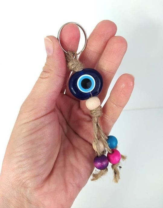 Nazar Boncuk Anahtarlık 10 Adet Kötü Göz Kovucu Nazar Hand Made Hasır Renkli Ahşap Boncuklu Nazarlı Anahtarlık