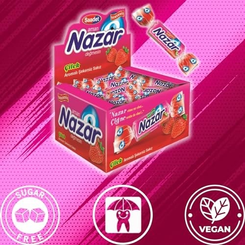 NAZAR ÇİLEK AROMALI ŞEKERSİZ SAKIZ 100LÜ PAKET