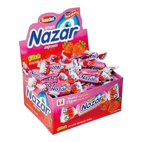 NAZAR ÇİLEK AROMALI ŞEKERSİZ SAKIZ 100LÜ PAKET