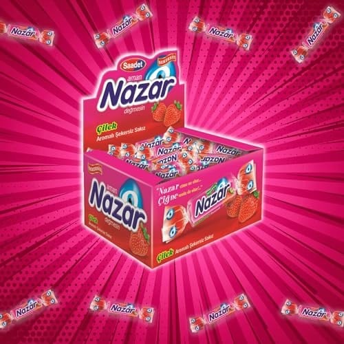 NAZAR ÇİLEK AROMALI ŞEKERSİZ SAKIZ 100LÜ PAKET