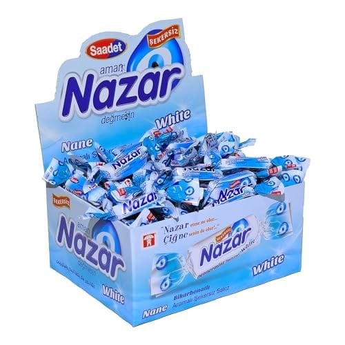 Nazar Şekersiz Beyaz Nane Aromalı Sakız Damlaları 100 Adet