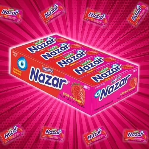 Nazar Şekersiz Çilek Aromalı Sakız Damlaları 5 x 20 Adet