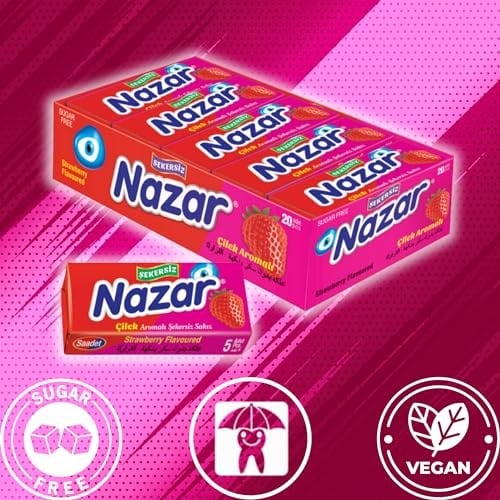 Nazar Şekersiz Çilek Aromalı Sakız Damlaları 5 x 20 Adet