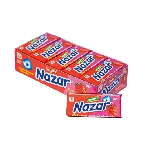 Nazar Şekersiz Çilek Aromalı Sakız Damlaları 5 x 20 Adet