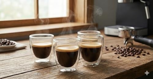Needd Çift Katmanlı Espresso Cam Bardak Seti 4lü 80 ml | Borosilikat Cam, Isı Yalıtımlı Double Wall Tasarım | Espresso, Ristretto ve Macchiato için Şeffaf Kahve Bardağı
