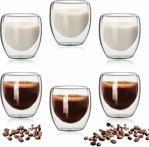 Needd Çift Katmanlı Espresso Cam Bardak Seti 6lı 80 ml | Borosilikat Double Wall Isı Yalıtımlı Şeffaf Kahve Bardağı | Espresso ve Ristretto için