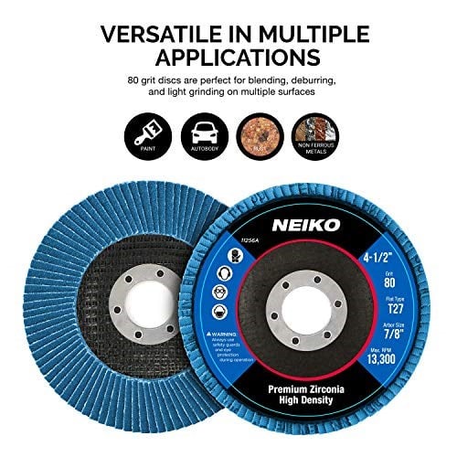 NEIKO 11256A 10 Paket Jumbo Zirkonya Flap Diskler Açı Öğütücü için 4-1/2, 80 Grit Flapper Tekerlek, Düz T27 Taşlama Tekerleği 4.5 inç Flap Disk, 7/8 