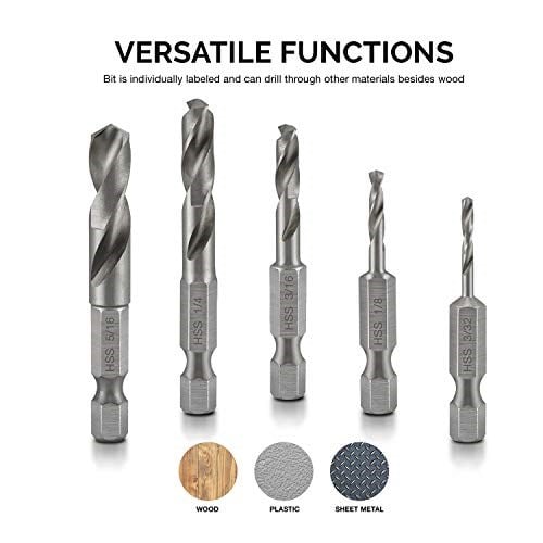 NEIKO 11402A küt matkap ucu seti, metal için, 5 parça, 1/4 inç hızlı değiştirilen altıgen şaft | M2 yüksek hızlı çelik | hızlı değiştirme mandren ve tahrik değişimi için | matkap ucu tutucu dahildir