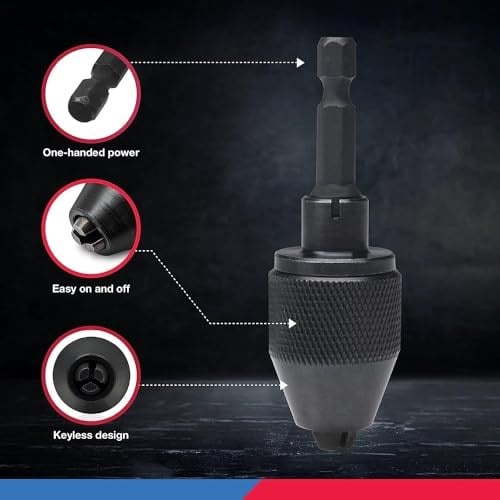 NEIKO 20753A hızlı sıkıştırmalı matkap aynası adaptörü, 1/4 inç altıgen şaft, akülü tornavidayı saniyeler içinde matkaplara dönüştürür, yuvarlak şaftlı matkap için, sıkma için anahtar gerekmez