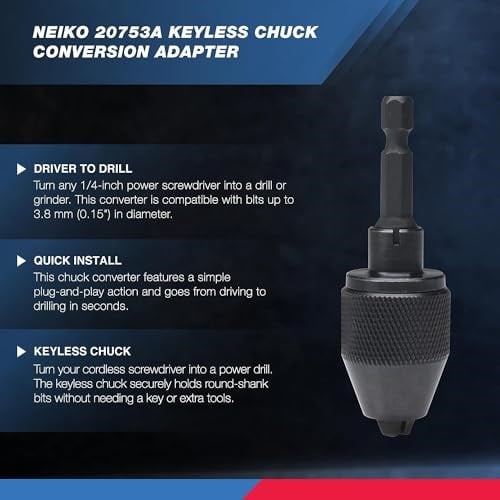 NEIKO 20753A hızlı sıkıştırmalı matkap aynası adaptörü, 1/4 inç altıgen şaft, akülü tornavidayı saniyeler içinde matkaplara dönüştürür, yuvarlak şaftlı matkap için, sıkma için anahtar gerekmez
