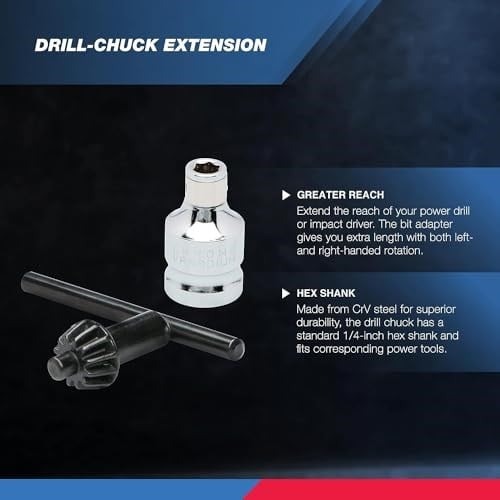 Neiko® 20754 bir 3/8 CHUCK dönüştürücü, Quick Change şaftlı sürücüler için | 1/2 adaptör dahil