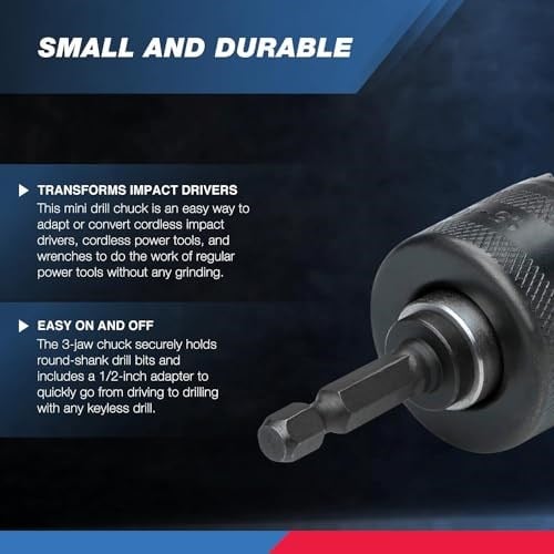 Neiko® 20754 bir 3/8 CHUCK dönüştürücü, Quick Change şaftlı sürücüler için | 1/2 adaptör dahil