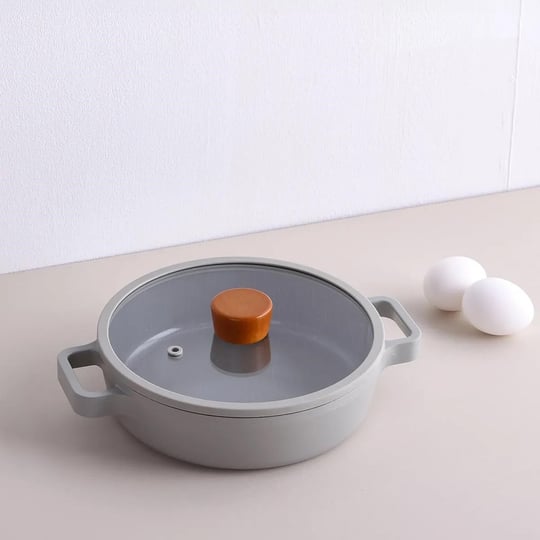 Neoflam Fika Cam Kapaklı Alüminyum Gri Döküm Sığ Tencere 26 cm D-NEOG226