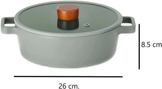 Neoflam Fika Cam Kapaklı Alüminyum Gri Döküm Sığ Tencere 26 cm D-NEOG226
