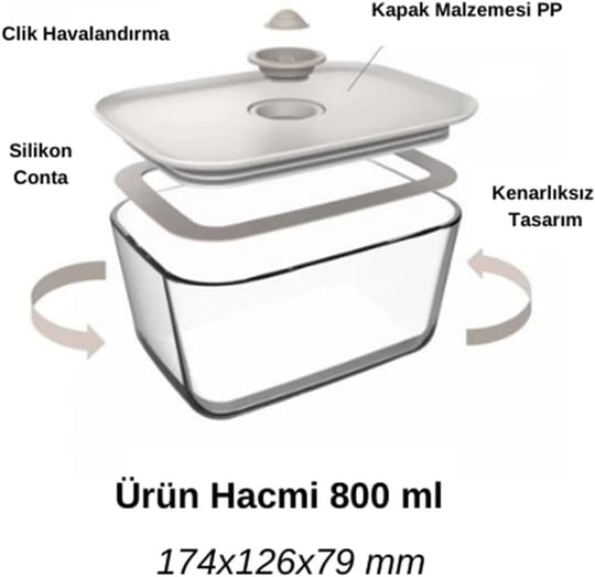 Neoflam Fika Clik Bej Dikdörtgen Saklama Kabı 800 ml