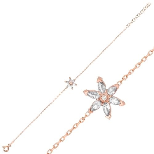 NEREZE 925 Ayar Gümüş Beyaz Taşlı Lotus Çiçeği Bileklik