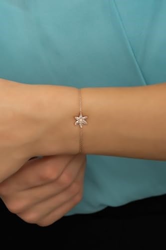 NEREZE 925 Ayar Gümüş Beyaz Taşlı Lotus Çiçeği Bileklik