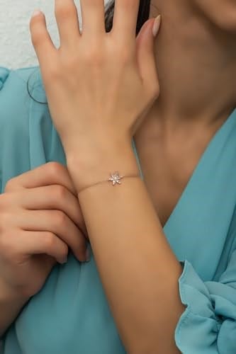 NEREZE 925 Ayar Gümüş Beyaz Taşlı Lotus Çiçeği Bileklik