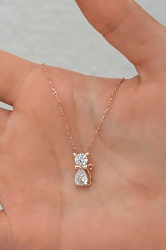 NEREZE 925 Ayar Gümüş Beyaz Zirkon Taşlı Kedi Kolye